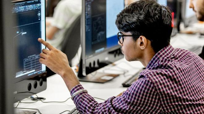 A student working on a computer