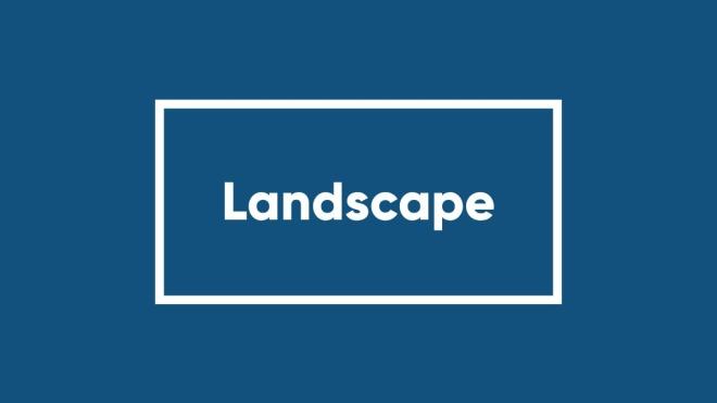 Graphic with "Landscape" text on blue background.