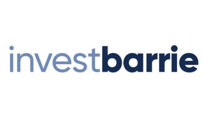 invest barrie logo with blue and dark blue text