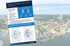 Infographic on business survey with Barrie aerial view in the background.