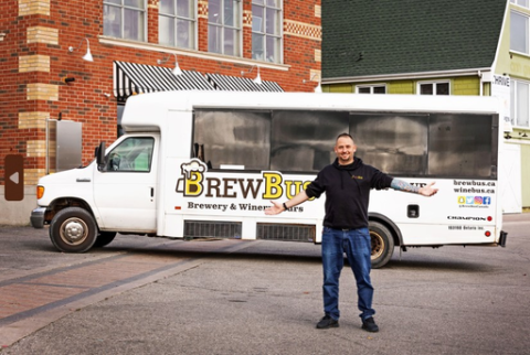 Tim Carlson in front of Brew Bus