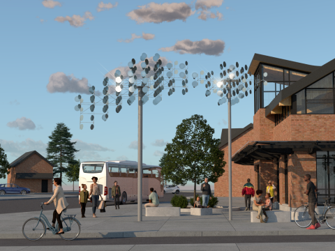 Rendering of Exhale, the metal 'petal' based public art piece that will be in the outdoor plaza at the planned Barrie Allandale Transit Terminal