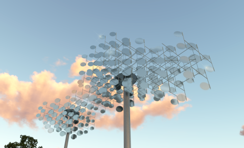 Skyward view Rendering of Exhale, the metal 'petal-based' public art piece that will be in the outdoor plaza at the Barrie Allandale Transit Terminal