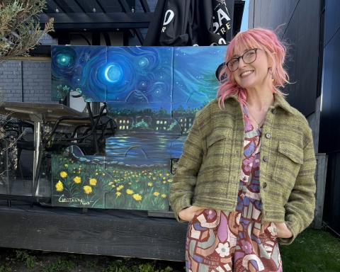 Kyra visiting a brightening barriers art installation