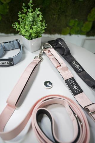 PetRoam leashes and collars on a table