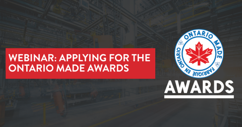 Webinar announcement with Ontario Made logo and industrial background.